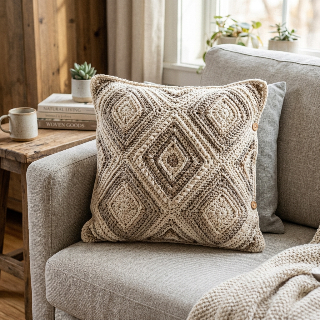 Handmade crochet cushion cover for cozy home decor