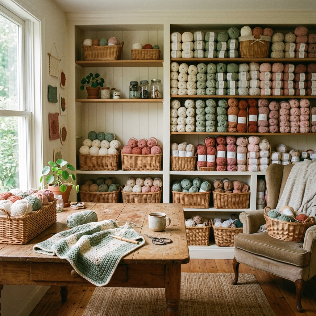 Warm yarn storage for BloomyCocoon crochet pieces